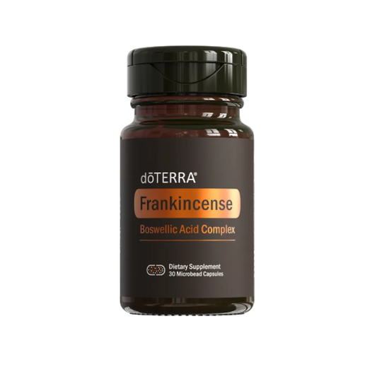 A bottle of dôtera Frankincense Boswellic Acid Complex dietary supplement with 30 capsules, emphasizing joint comfort and antioxidant support.